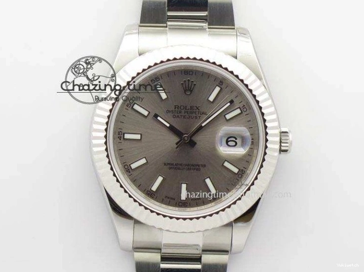 Gray SS Dial A3136 Sliver On Sticks 41mm SS Bracelet Markers Datejust II 116334 1225